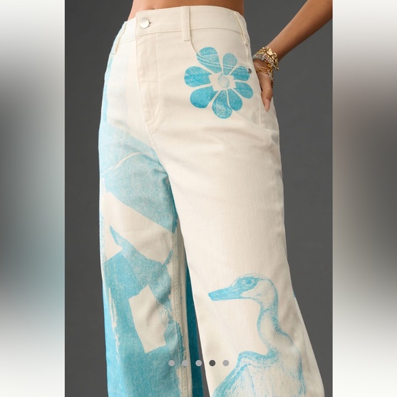 NWT Anthropologie x Anne Guest Size 28 Cyanotype High-Rise Jeans in White - Picture 3 of 10